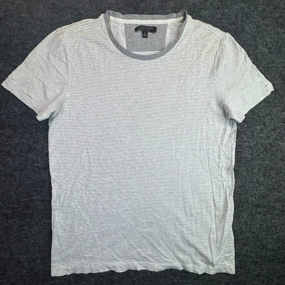 Banana Republic T-Shirt Mens Medium Grey Luxury Touch‎ Striped Jacquard